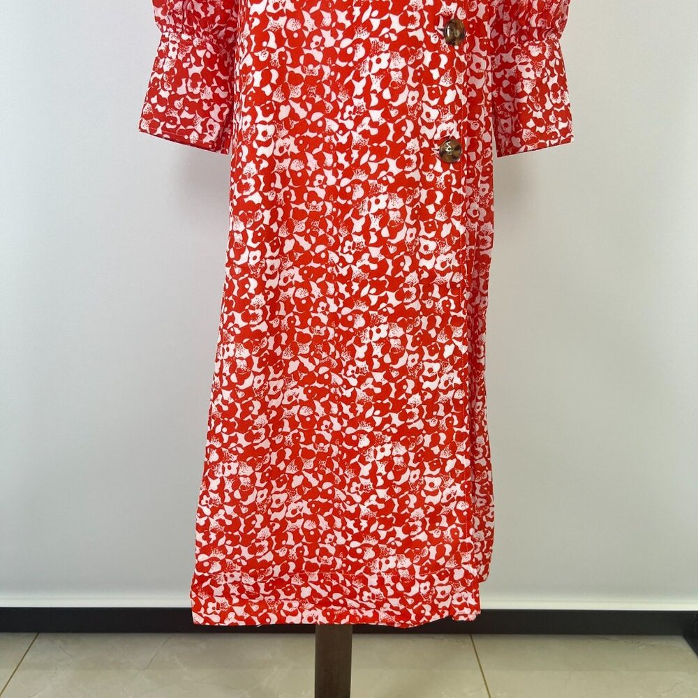 $325 NWT Ganni Floral Crepe Midi Dress Size 36 Orange - Picture 10 of 13